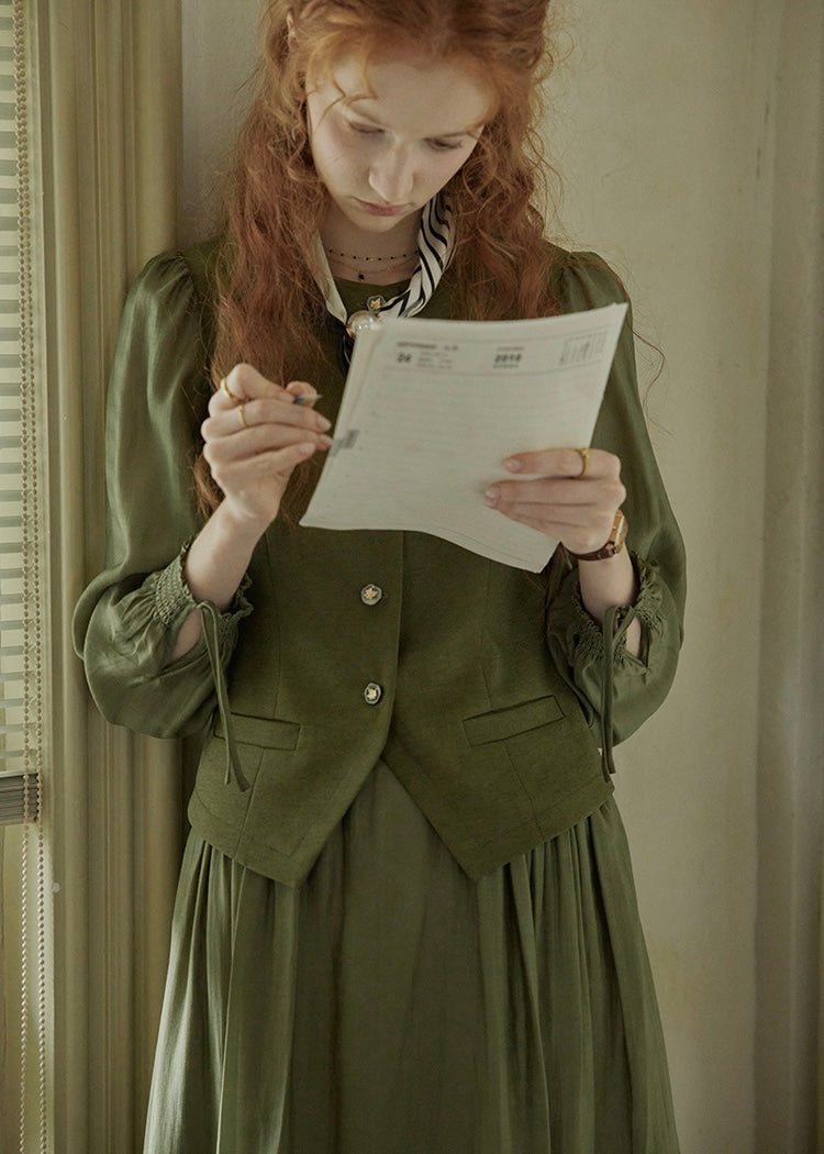 Olive Charm Vintage High Waist Two-Piece Dress