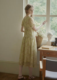 Elowen V-Neck Floral Lace Trim Dress