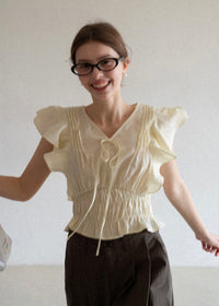 Soft Frill Smocked Waist Summer Blouse