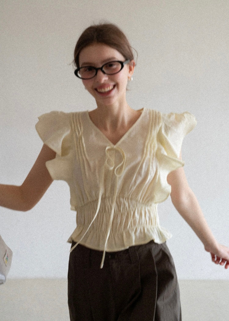 Soft Frill Smocked Waist Summer Blouse