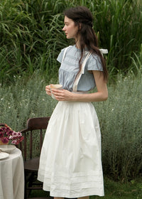 Sunday Light Cotton Bib Dress | White Pleated Embroidered Midi