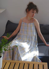 Faded Blue Reverie Check Cotton Slip Nightdress