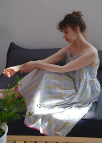 Faded Blue Reverie Check Cotton Slip Nightdress
