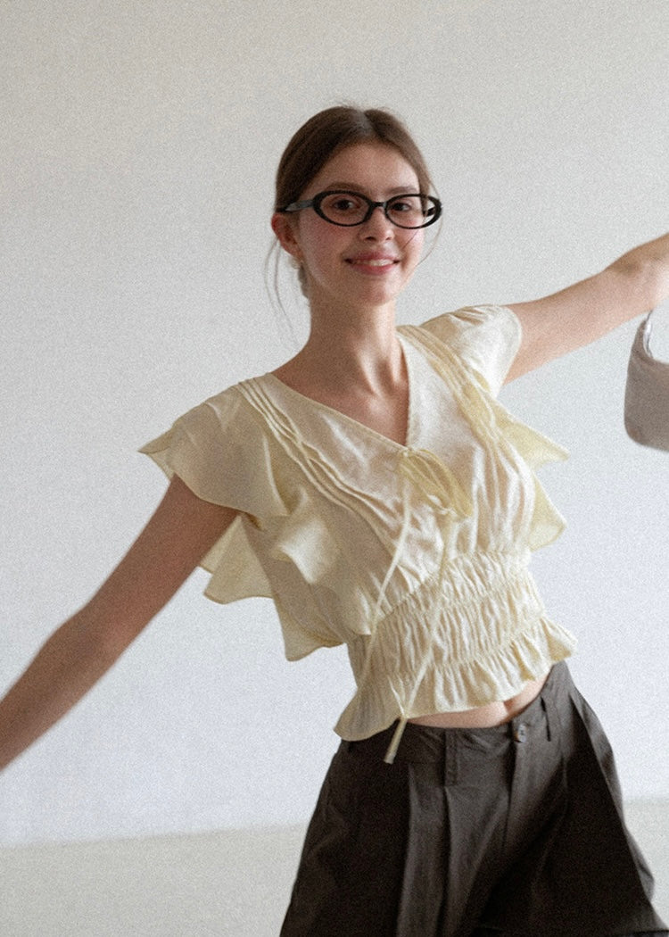 Soft Frill Smocked Waist Summer Blouse