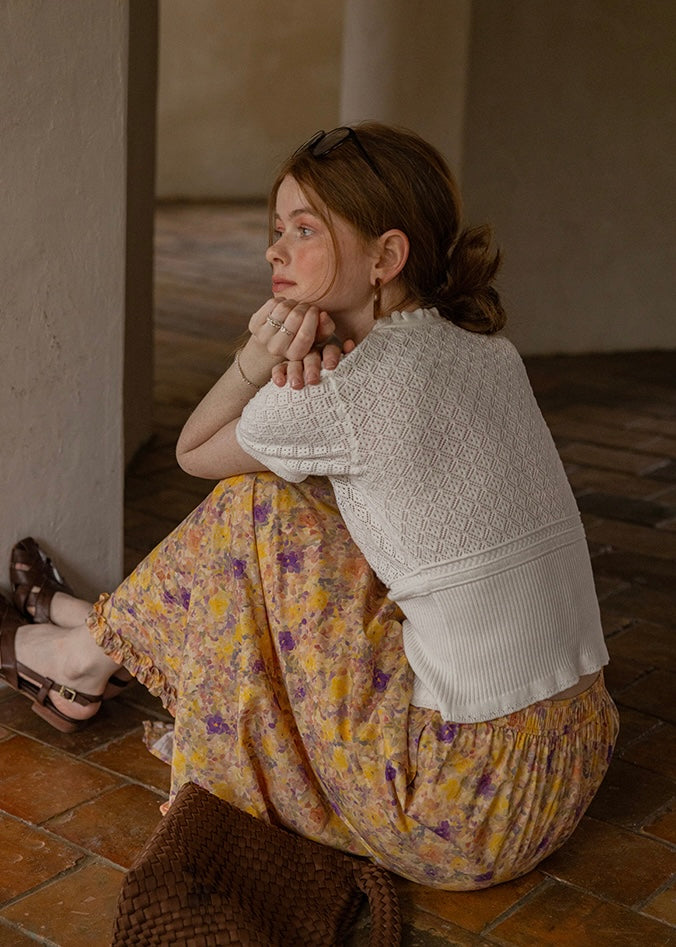 April Lace Knit Blouse | Romantic White Crochet Cotton Cardigan Top(2COLOR)