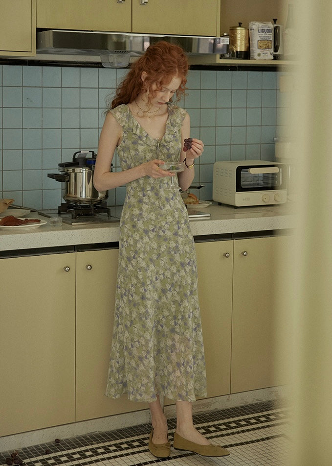 Morning Herb Garden Floral Ruffle Dress