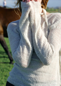 Vintage Tie Neck Open Knit Long Sleeve Sweater
