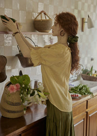 Amber Ruffle Bloom Blouse | Vintage Yellow Embroidered Top