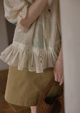 Muse Garden Blouse | Vintage Sheer Embroidered Ruffle Shirt