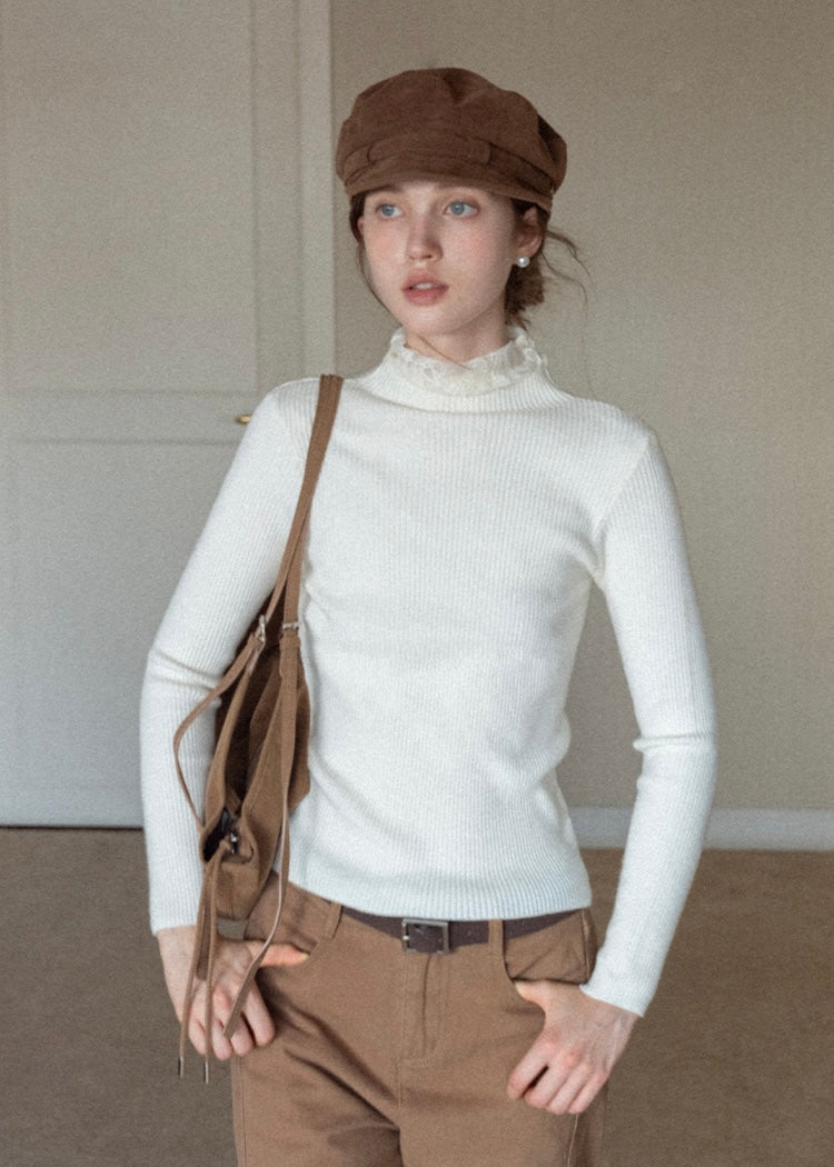 Lace Whisper Slim Knit Top(3COLOR)