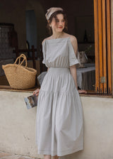 Convertible Off-Shoulder Smocked Cotton Dress