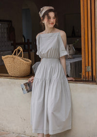 Convertible Off-Shoulder Smocked Cotton Dress