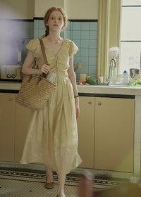 Lemon Yellow Glaze Ruched Dress