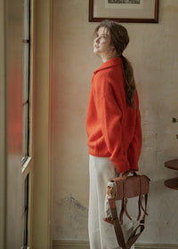 Soft Ember Mohair Deep V-Neck Sweater(2COLOR)