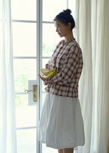 Vintage Plaid Ruffle Collar Lantern Sleeve Blouse