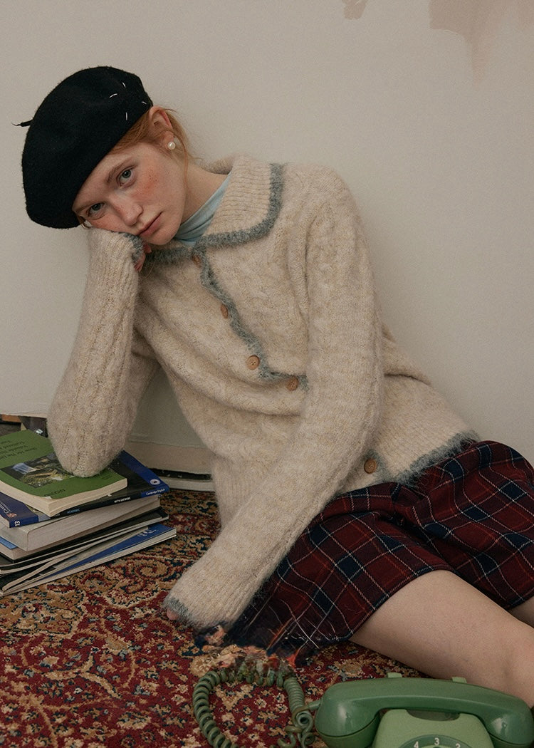 Cream Beige Echo Soft Wool Knit Cardigan