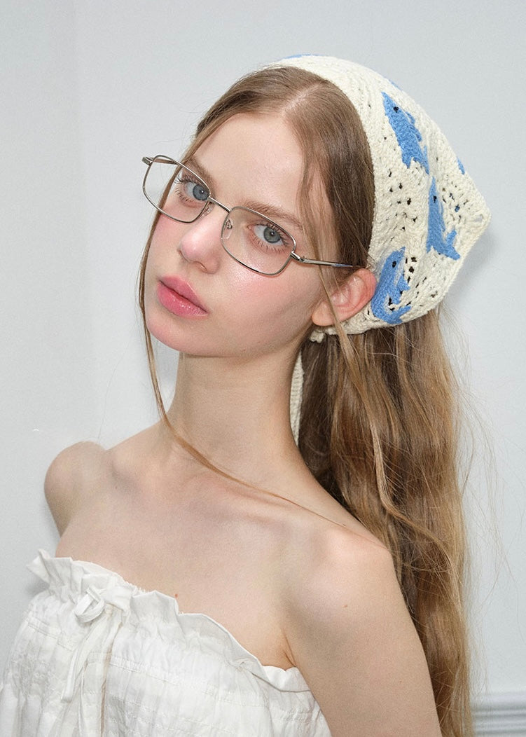 Sea Whimsy Crochet Hair Scarf Blue Dolphin Vintage Head Wrap