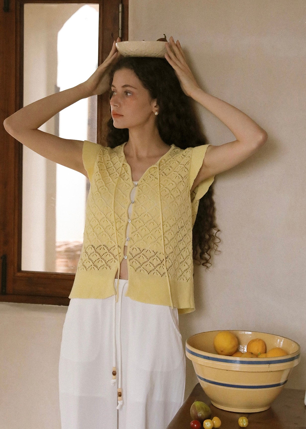 Lemon Quiet Lace Knit Tie Front Summer Cardigan Top