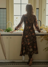 Victorian Oil Painting Floral Chiffon Maxi Dress