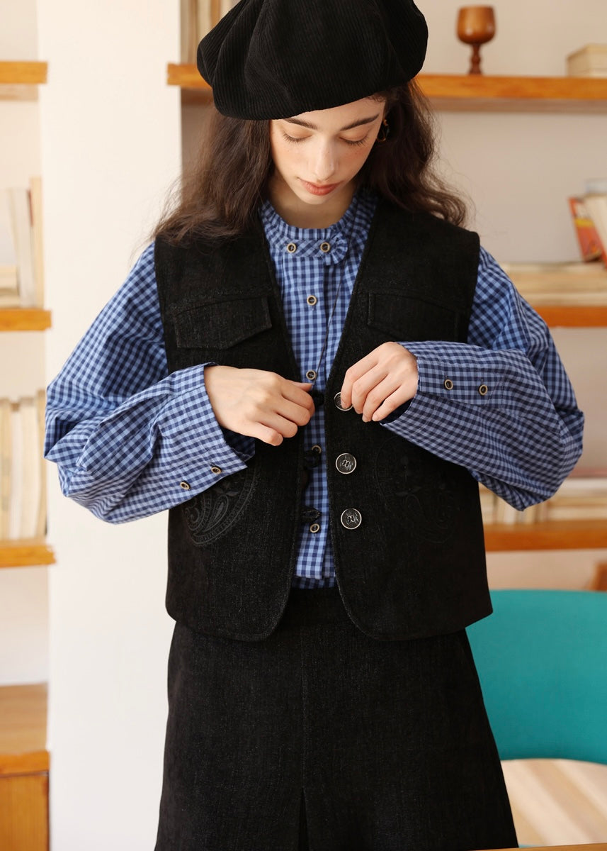 Midnight Paisley Embroidered Corduroy Vest