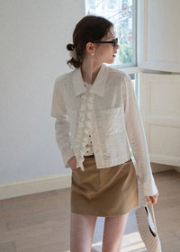 Ivory Cascade Ruffle Vintage Long Sleeve Blouse