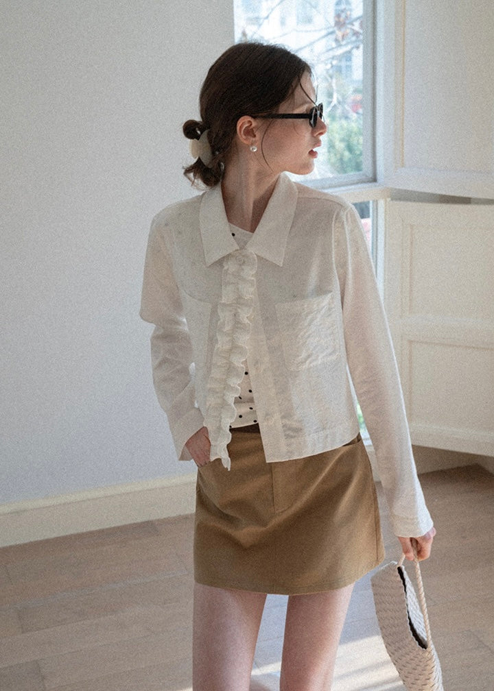 Ivory Cascade Ruffle Vintage Long Sleeve Blouse