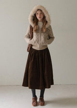 Soft Trail Fur-Hood Knit Zip Cardigan Jacket
