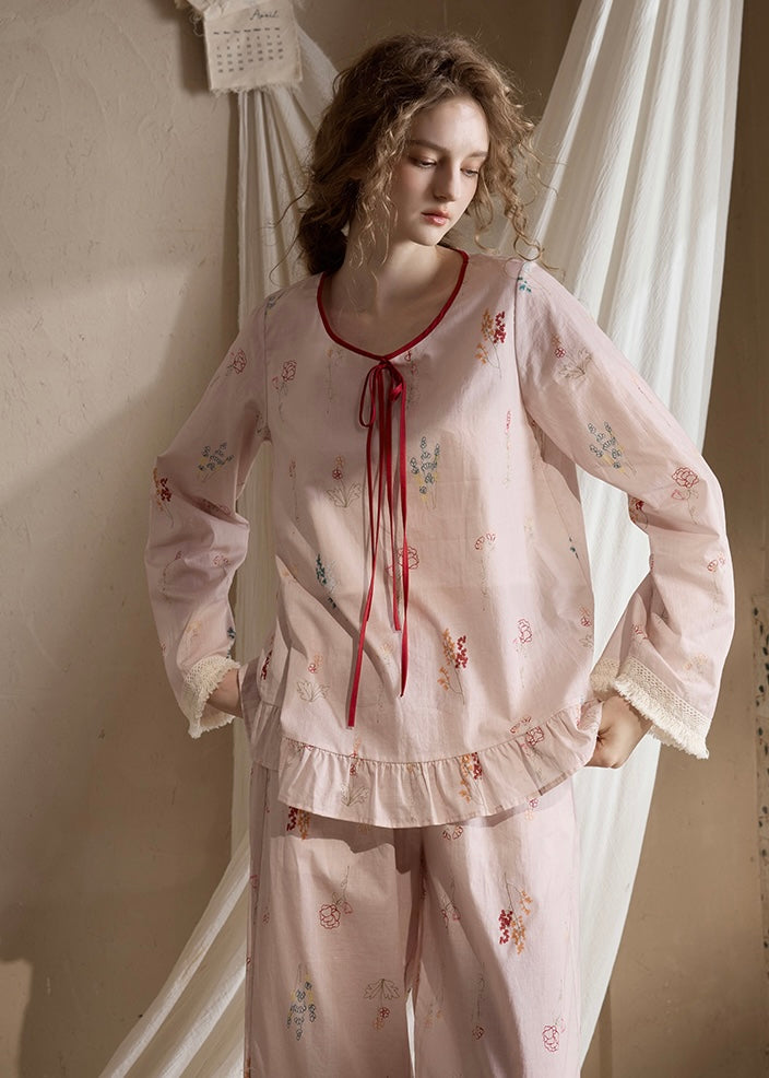 Whispered Garden Cotton Vintage Pajama Set(2COLOR)