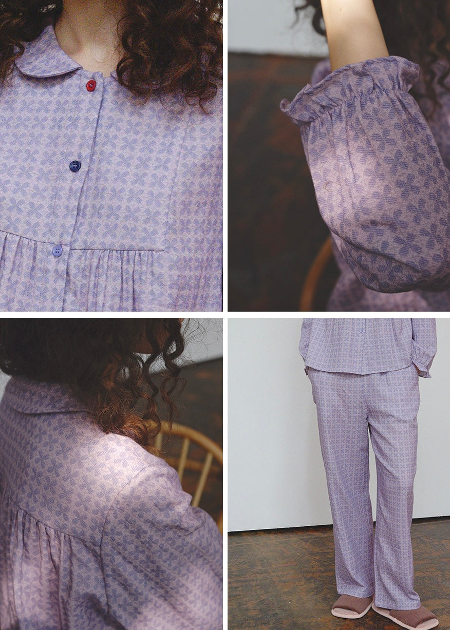 Lavender Clover Cotton Gauze long-sleeve Pajama Set