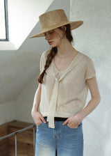 Mirelle Soft Ribbon Knit Top V-Neck Short Sleeve Summer Top(2COLOR)