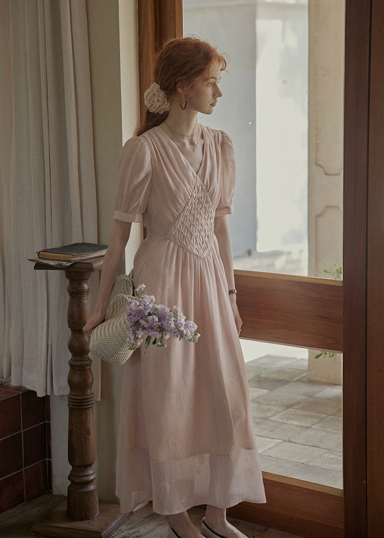 Blush Verse Soft Pink Embroidered Vintage Dress