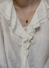 Romantic Ribbon Ruffle Vintage White Blouse