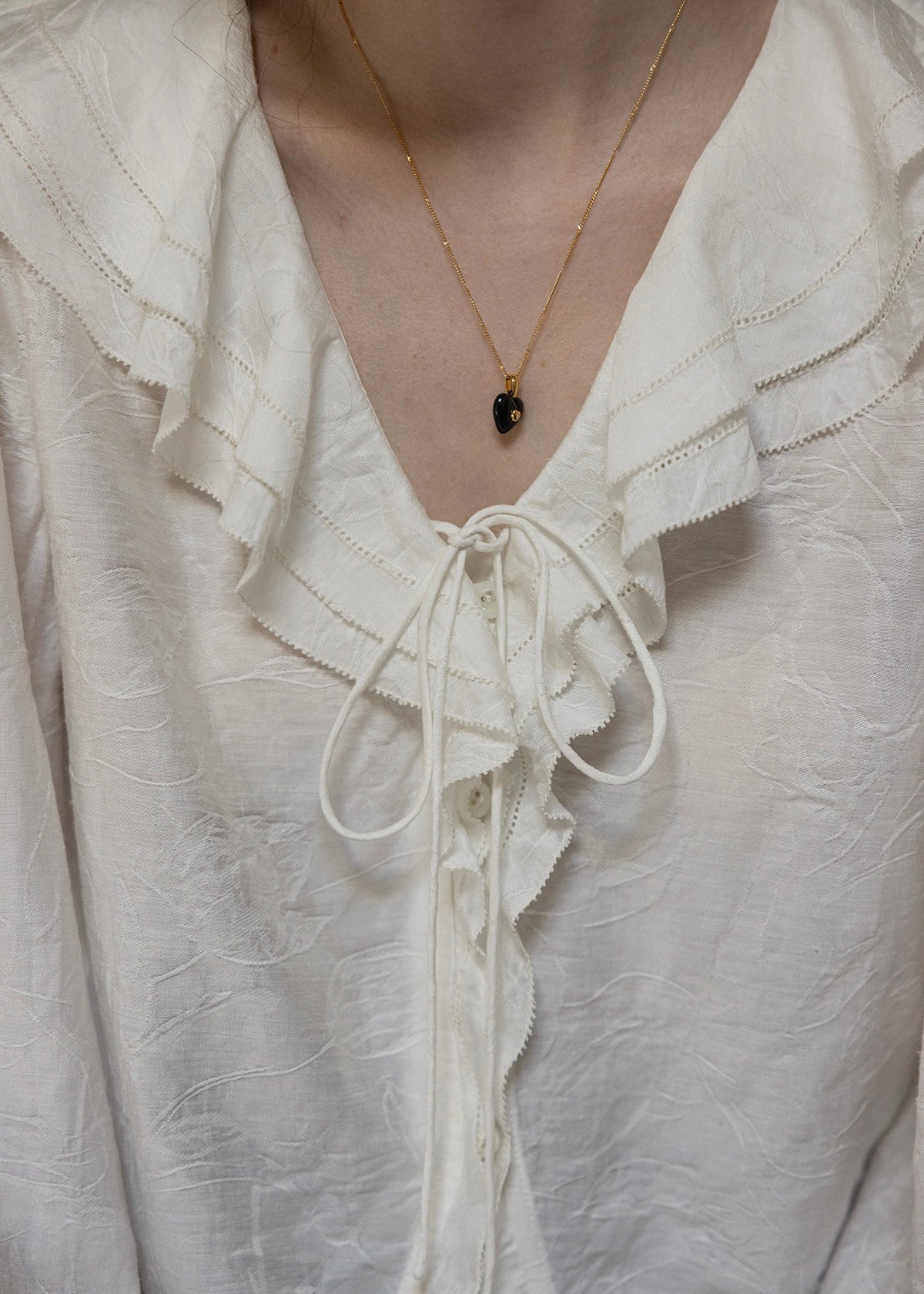 Romantic Ribbon Ruffle Vintage White Blouse