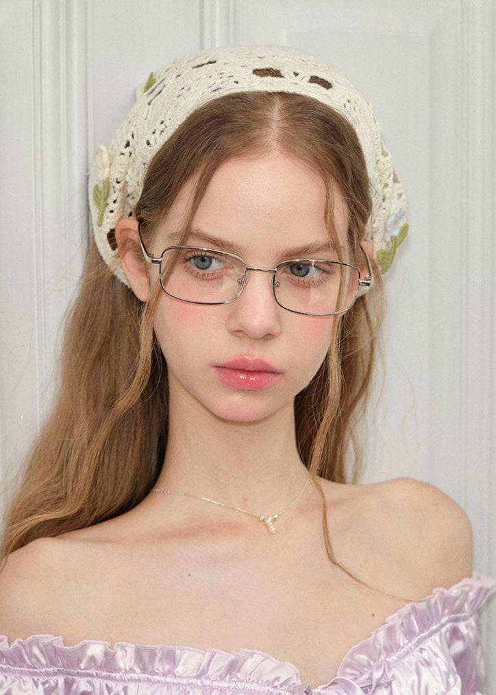 Daisy Crochet Hair Scarf Vintage Floral Ivory Head Wrap