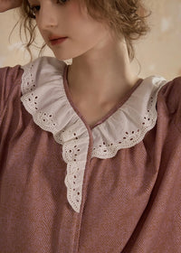 Vintage Pink Lace Collar Long Sleeve Women's Pajama Set