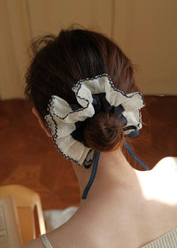 Navy Pearl Lace Bow Scrunchie