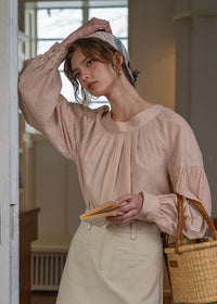 Soft Tale Pintuck Blouse | Romantic Round Neck Cotton Shirt(2COLOR)