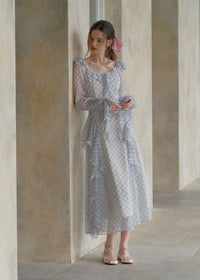 Pastel Ribbon Days Dress | Vintage Gingham Ruffle Long Dress