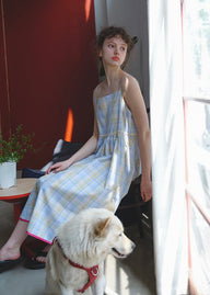 Faded Blue Reverie Check Cotton Slip Nightdress