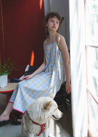 Faded Blue Reverie Check Cotton Slip Nightdress