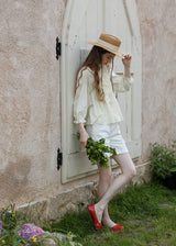 Light Yellow Ribbon Pin-tuck Romantic Vintage Blouse