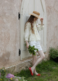 Light Yellow Ribbon Pin-tuck Romantic Vintage Blouse