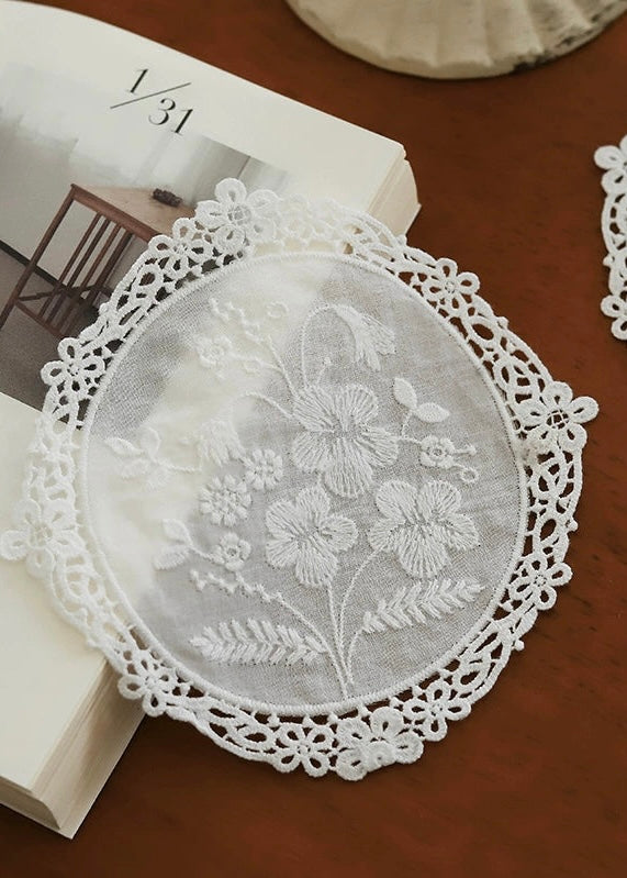 White Lace Whisper Oval Coaster