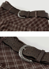 Vintage Plaid Asymmetrical Handkerchief Midi Skirt with Belt