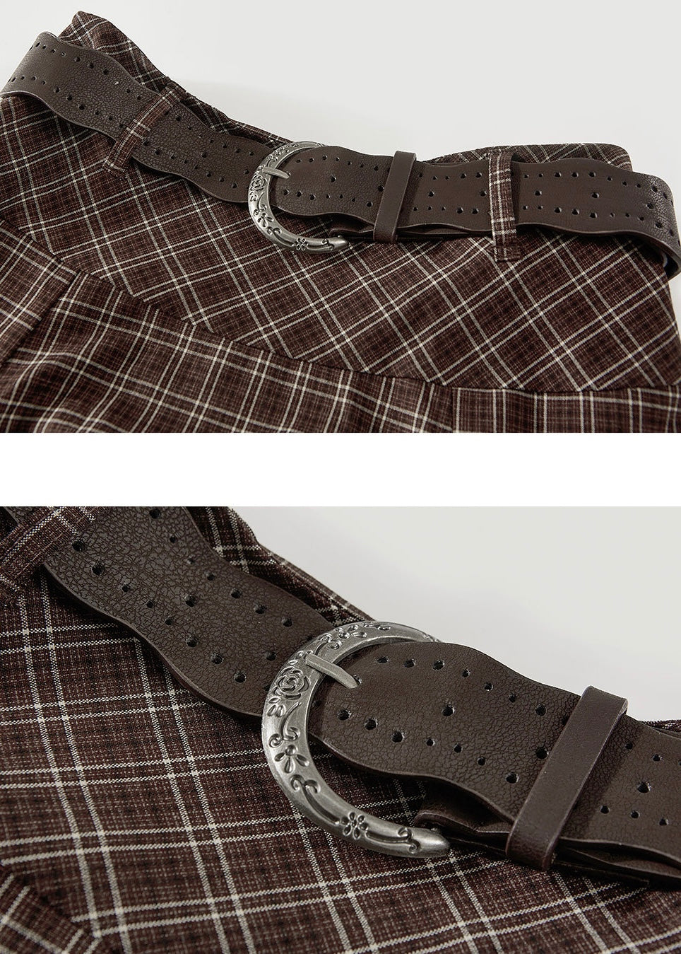 Vintage Plaid Asymmetrical Handkerchief Midi Skirt with Belt