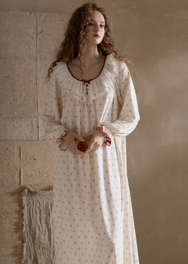 Rosalie Dream Vintage Floral Ruffle Sleepwear Nightdress(2COLOR)