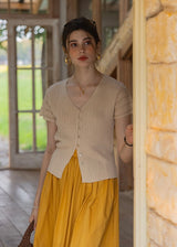 Été Knit Button Top | Slim Fit V-Neck Ribbed Summer Cardigan Blouse(2COLOR)