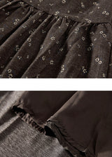 Brown Floral Tiered A-Line Long Skirt