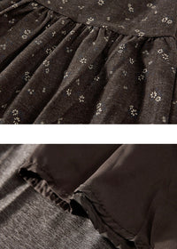 Brown Floral Tiered A-Line Long Skirt