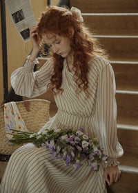 Echoes of Time Classic Stripe Long Sleeve Dress